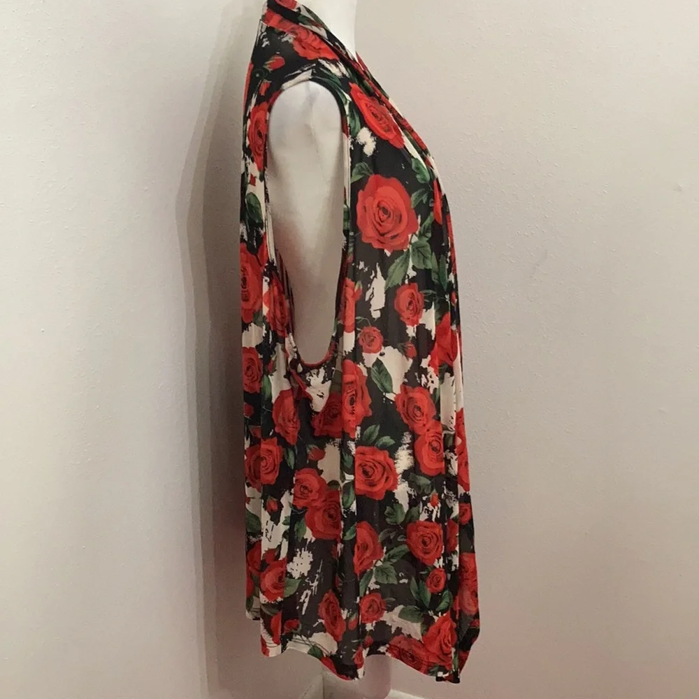 EUC Crazy Train Ruidosa Rose Red + White & Black Sleeveless Kimono Size XL - Picture 4 of 12